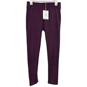 WOOLX Merino Blend Leggings Women's Medium Purple Heathered Diagonal Print NEW